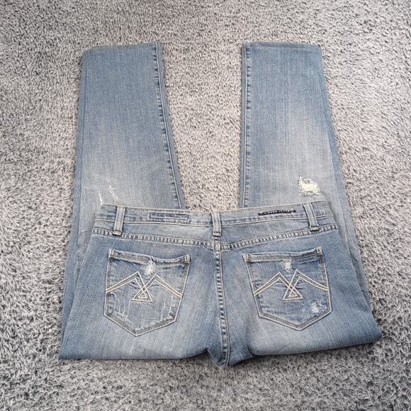 Vigoss Jeans Womens 13 Blue Straight Low Rise Distressed Denim Casual Stretch - Picture 1 of 9